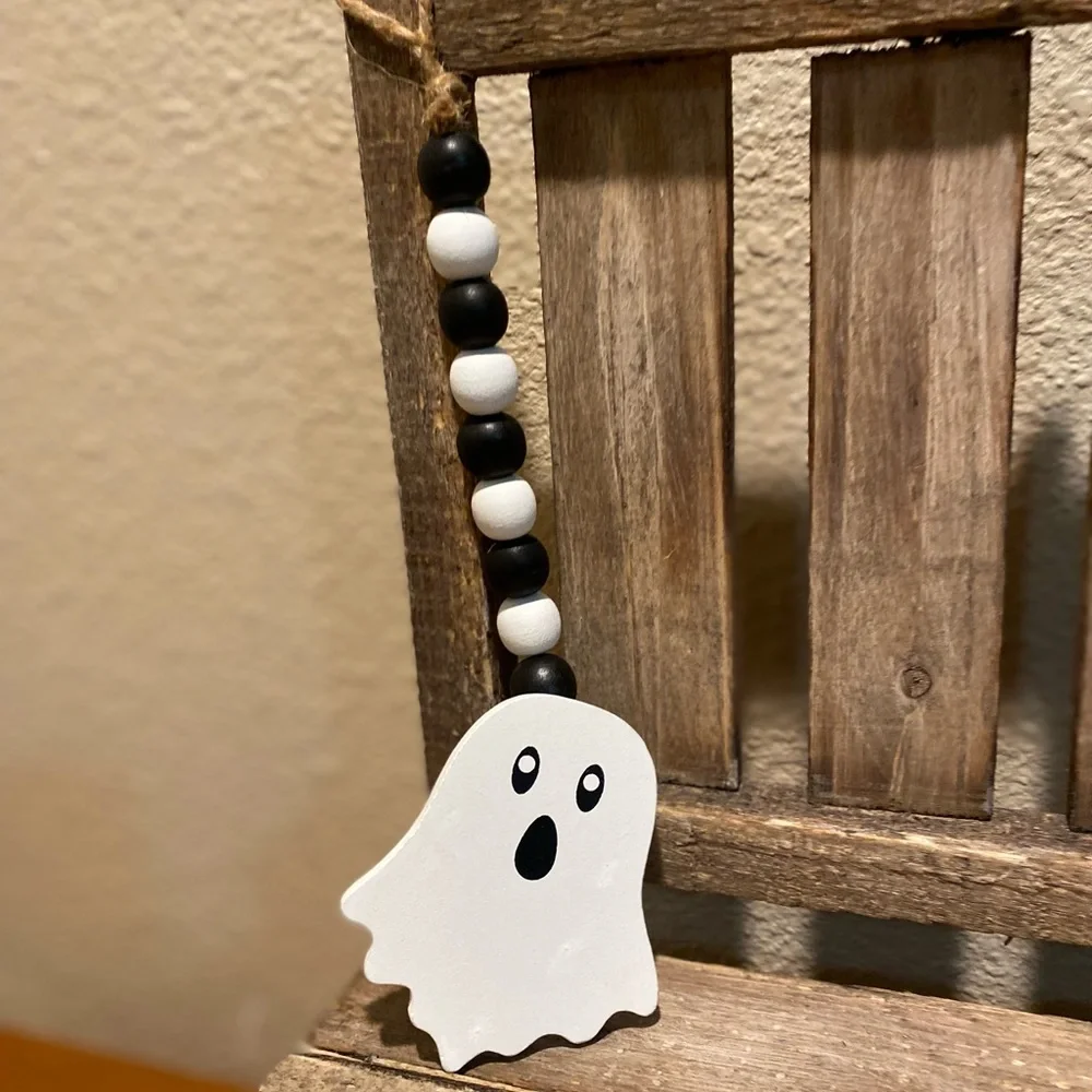 Halloween Beaded Garland Set Of 3, Black Cat Garland, Ghost Beaded Garland Set